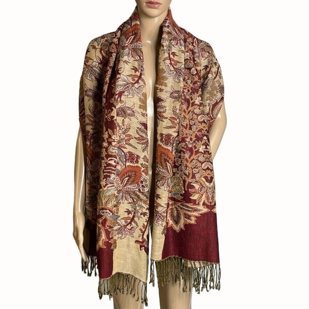 Ruyisa Womens Shawl Jacquard Scarf Oversized‎ Floral Fringe Hem